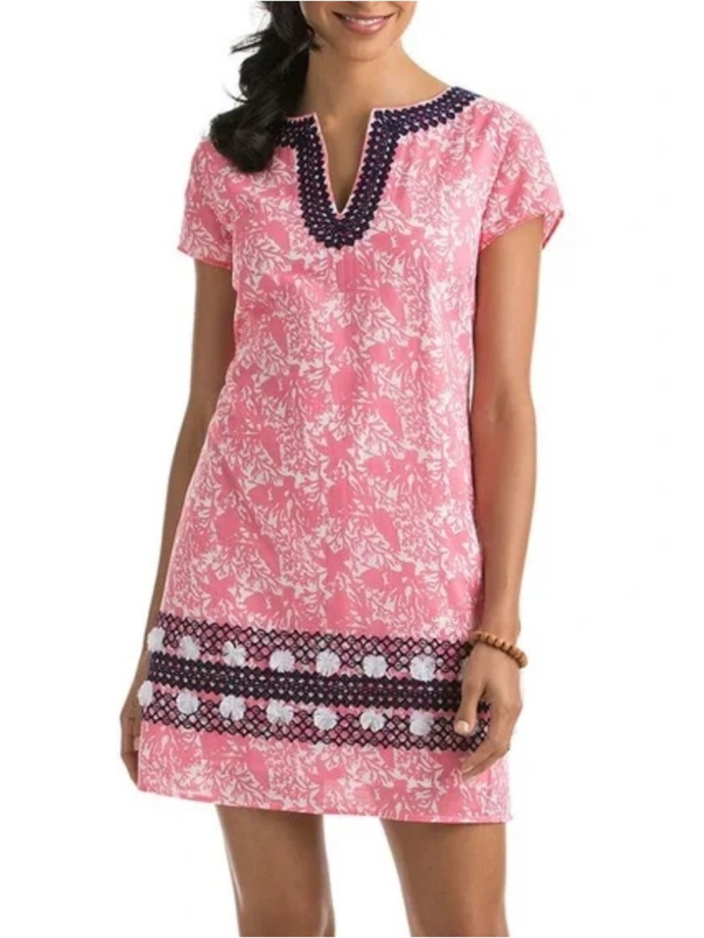 Vineyard Vines Pink Dress with Navy Crochet Trim
